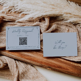 Boho Cool Marina Blue Frame QR Code Wedding  出欠カード