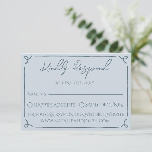 Boho Cool Marina Blue Frame Whimsy Wedding RSVP (スタンド正面)