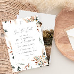Boho Copper & Pampas & Data Save the Date Photo 招待状<br><div class="desc">このboho bohemian銅葉、パンパスグラス結婚、ベージュフローラで気分を楽しんでゲストを取得し、日付の写真の招待を保存する。日付を保存するより多くのbohoボヘミアンのコレクションを参照。</div>
