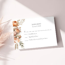 Boho Coral and Peach Dry Flower Wedding RSVPカード サンキューカード