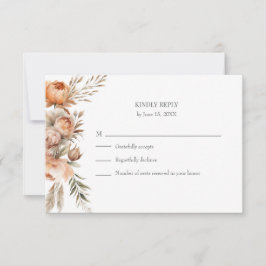 Boho Coral and Peach Dry Flower Wedding RSVP Card