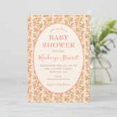 Boho Coral Pink Floral Baby Shower 招待状 (スタンド正面)