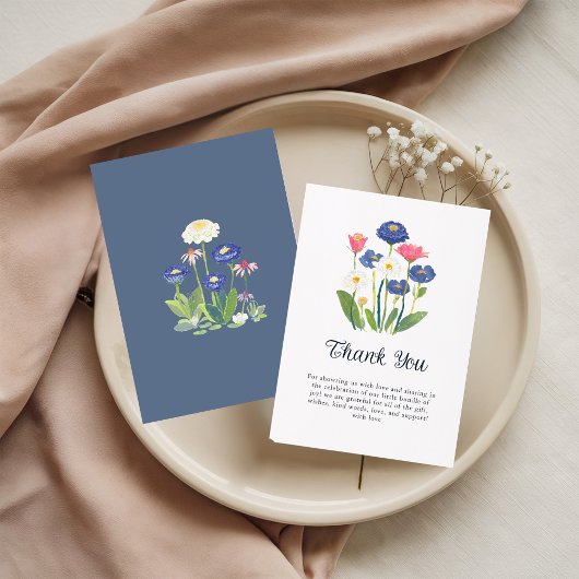 Boho Cornflower Daisy Thank You Card Baby Shower  サンキューカード