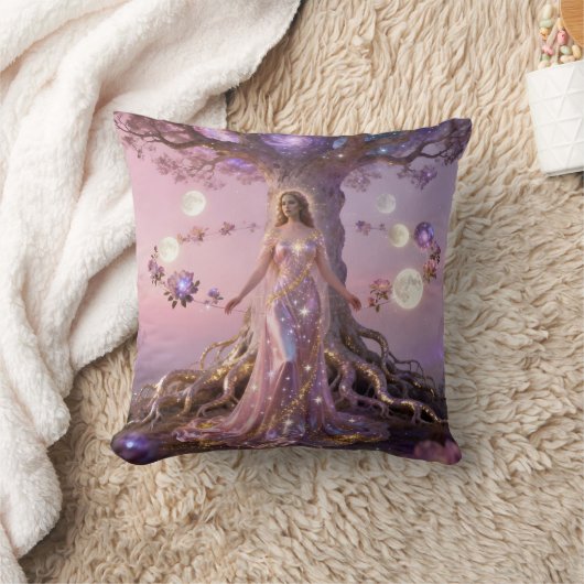 Boho Cosmic Bloom Blue Pillows | Serene  クッション (ブランケット)