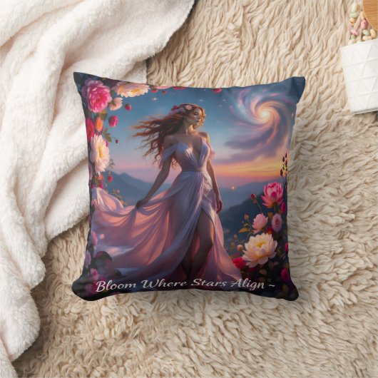 Boho Cosmic Bloom Blue Pillows Women Serene no1 クッション (ブランケット)