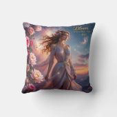 Boho Cosmic Bloom Blue Pillows Women Serene no1 クッション (裏面)