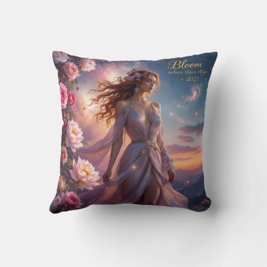 Boho Cosmic Bloom Blue Pillows Women Serene no1 クッション (裏面)