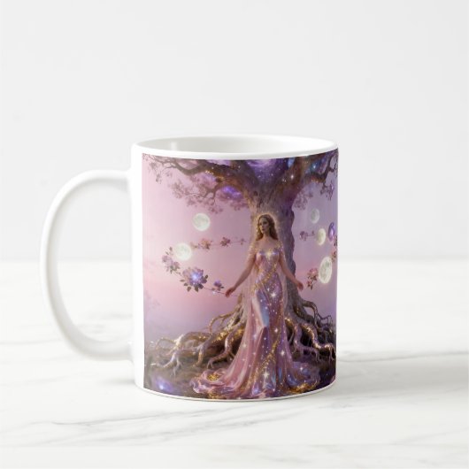 Boho Cosmic Bloom Pink CoffeeCups Women Ethereal コーヒーマグカップ (左)