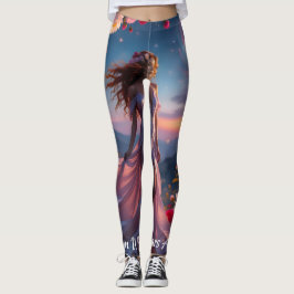 Boho Cosmic Bloom Pink Leggings Women 1 Ethereal  レギンス