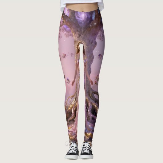 Boho Cosmic Bloom Pink Leggings Women No3 Ethereal レギンス (正面)