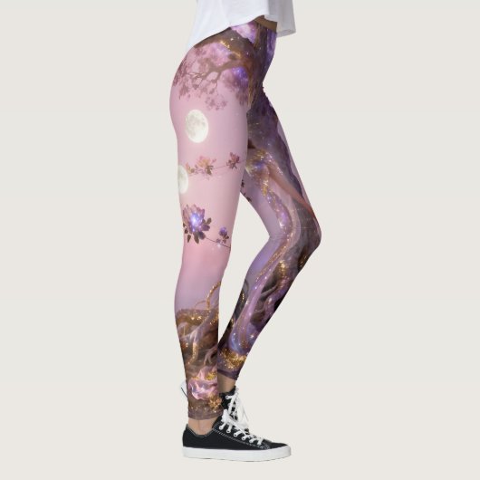 Boho Cosmic Bloom Pink Leggings Women No3 Ethereal レギンス (右)