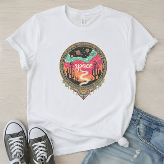 Boho Cosmic Desert Retro トライブレンドTシャツ