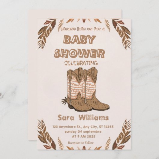 Boho Cowboy Boots baby shower invitation 招待状 (正面/裏面)