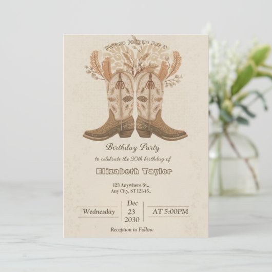 Boho Cowboy Boots Party invitation 招待状 (スタンド正面)