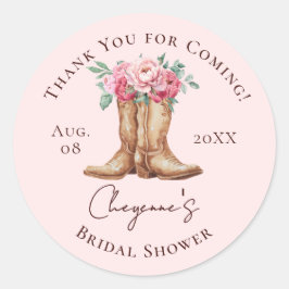 Boho Cowgirl Pink Floral BRIDAL SHOWER Thank You ラウンドシール