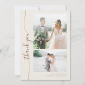 Boho Creamスクリプト複数の写真結婚の サンキューカード (正面)