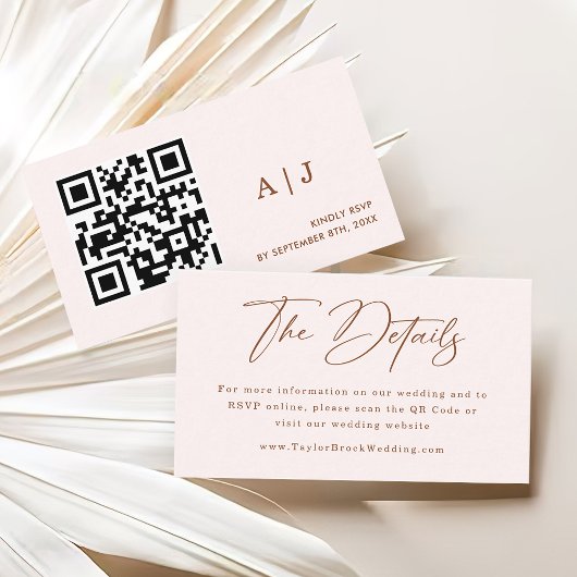 Boho Cream and Terracottaの結婚ウェブサイトqrコード エンクロージャーカード