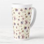 Boho Cream Blush Watercolor Wildflower カフェラテマグ (右アングル)