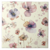 Boho Cream Blush Watercolor Wildflower タイル (正面)
