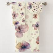 Boho Cream Blush Watercolor Wildflower バスタオルセット