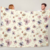 Boho Cream Blush Watercolor Wildflower フリースブランケット