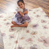 Boho Cream Blush Watercolor Wildflower フリースブランケット