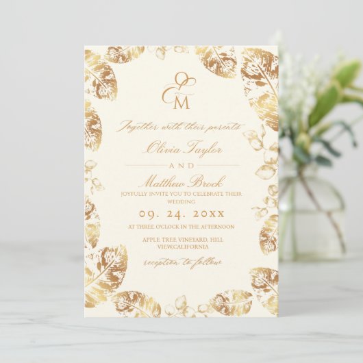 Boho Cream Gold | Elegant Fall Wedding 招待状 (スタンド正面)