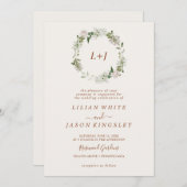 Boho Cream & Leafミニマリストオールインワン結婚ズイン 招待状 (正面/裏面)