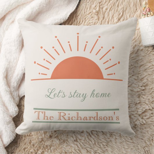 Boho Cream Let's Stay Home Pillow Sunrise Design  クッション (ブランケット)