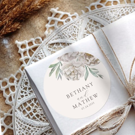 Boho Cream & Off White Floral Wedding ラウンドシール