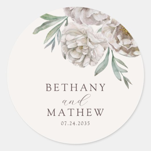 Boho Cream & Off White Floral Wedding ラウンドシール (正面)