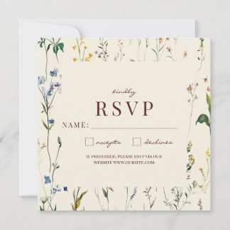 Boho Cream Wildflower RSVPカード(David & Jamie)