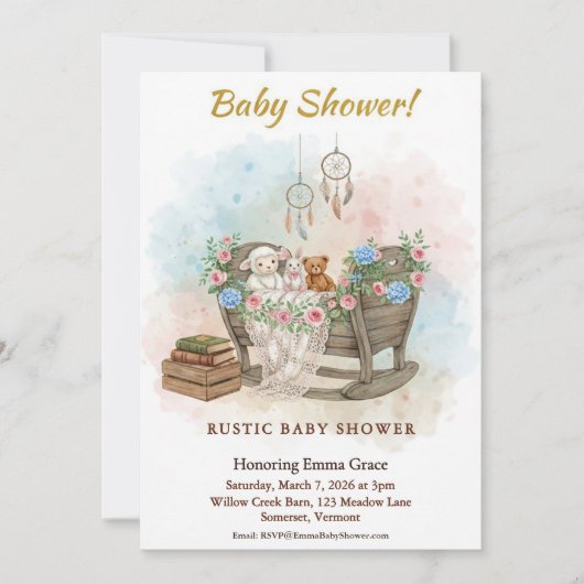 Boho Crib Dream Catcher Baby Shower Invitation 招待状 (正面)