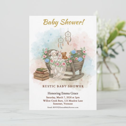 Boho Crib Dream Catcher Baby Shower Invitation 招待状 (スタンド正面)
