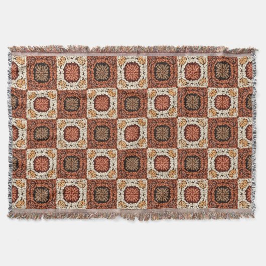 Boho Crochet Granny Square Retro Floral  スローブランケット (正面)