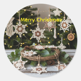 Boho Crochet Snowflake Christmas Sticker ラウンドシール