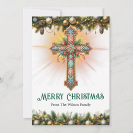 Boho Cross with Intricate Patterns Christmas シーズンカード
