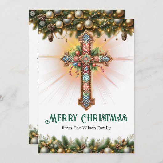 Boho Cross with Intricate Patterns Christmas  シーズンカード (正面/裏面)