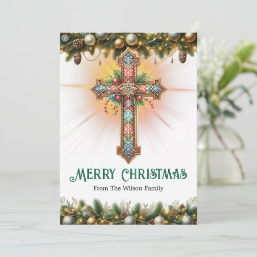 Boho Cross with Intricate Patterns Christmas  シーズンカード (スタンド正面)