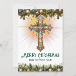 Boho Cross with Intricate Patterns Christmas  シーズンカード