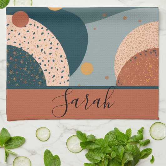 Boho Custom Name キッチンタオル (折り畳み)