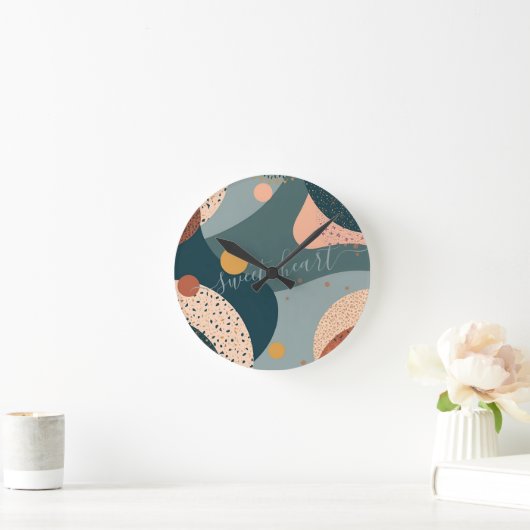 Boho Custom Name ラウンド壁時計 (ホーム)