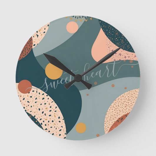 Boho Custom Name ラウンド壁時計 (正面)