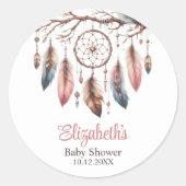Boho Custom Name Dreamcather Baby Shower ラウンドシール (正面)