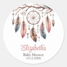 Boho Custom Name Dreamcather Baby Shower ラウンドシール