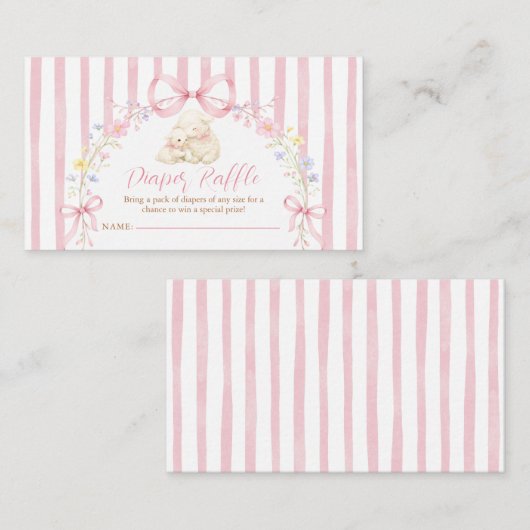 Boho Cute A little lamb Pink Bow Diaper Raffle エンクロージャーカード (正面/裏面)