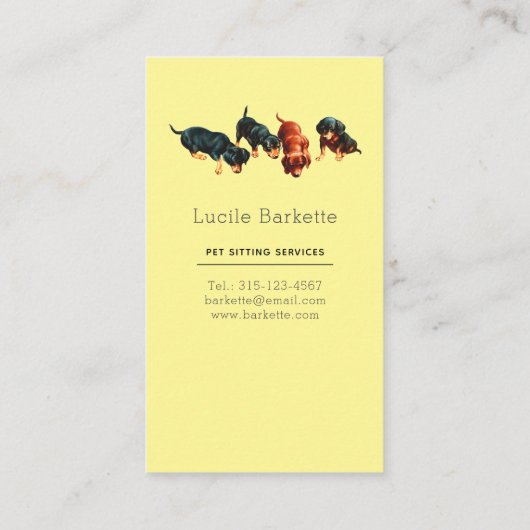 Boho Cute Dachshund Pet Sitting Wildflowers Yellow 名刺 (裏面)