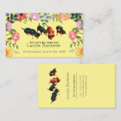 Boho Cute Dachshund Pet Sitting Wildflowers Yellow 名刺 (正面/裏面)