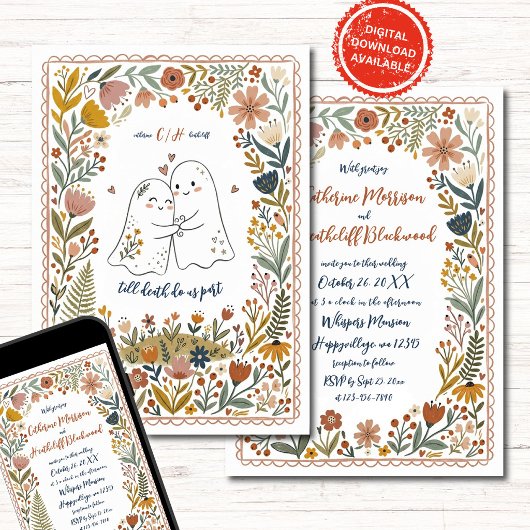 Boho Cute Ghosts Wedding Invitation 招待状