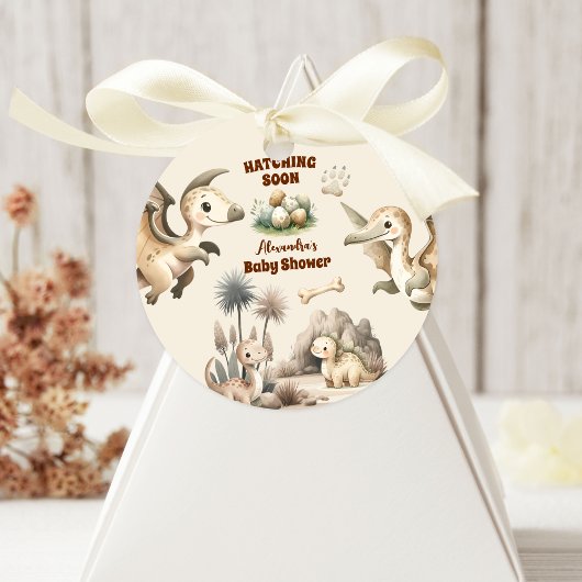 Boho Cute Hatching近日恐竜の赤ちゃんシャワー ラウンドシール
